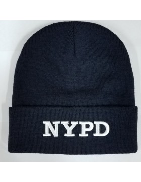 NYPD Poly / Wool Knit Cap with White Embroidery